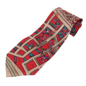 The Beatles "Strawberry Fields Forever" Red Abstract Print Silk Tie Necktie 1997